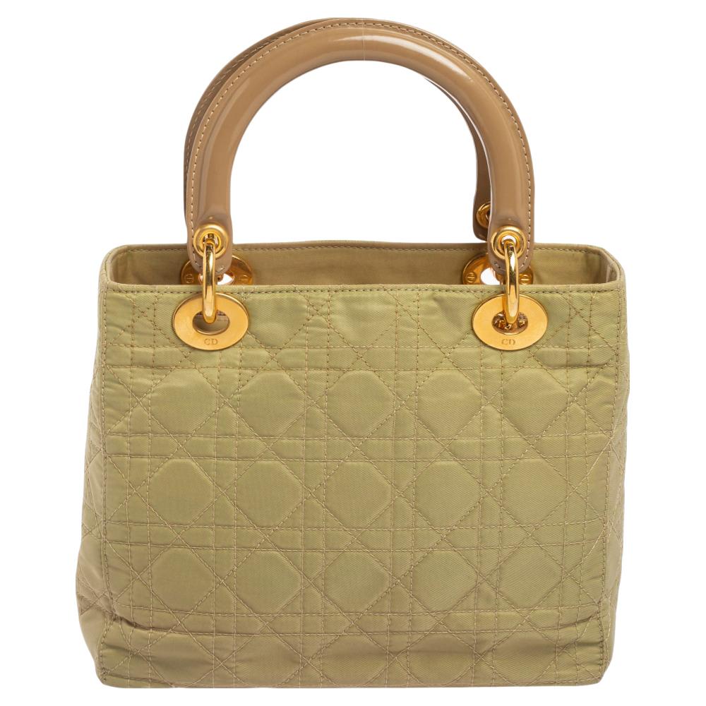 Dior Green Cannage Quilted Nylon Medium Lady Dior Tote 2