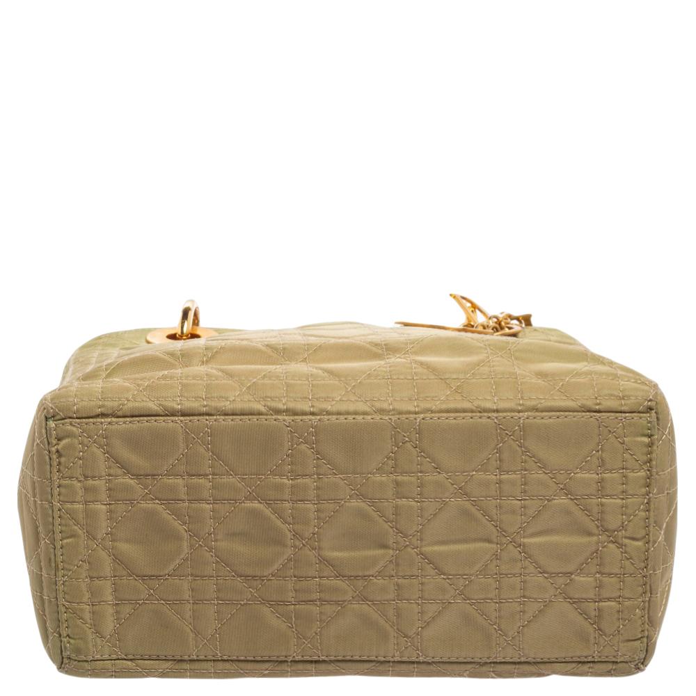 Dior Green Cannage Quilted Nylon Medium Lady Dior Tote 3