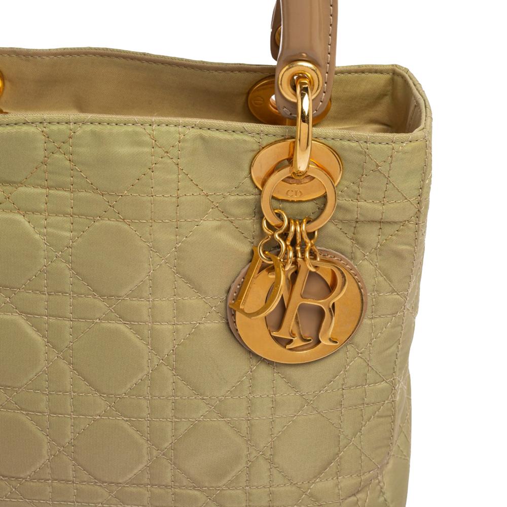 Women's Dior Green Cannage Quilted Nylon Medium Lady Dior Tote