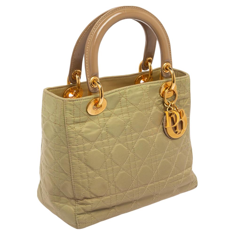 Dior Green Cannage Quilted Nylon Medium Lady Dior Tote 1