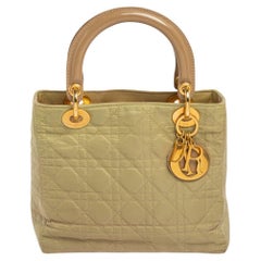 Dior Green Cannage Quilted Nylon Medium Lady Dior Tote