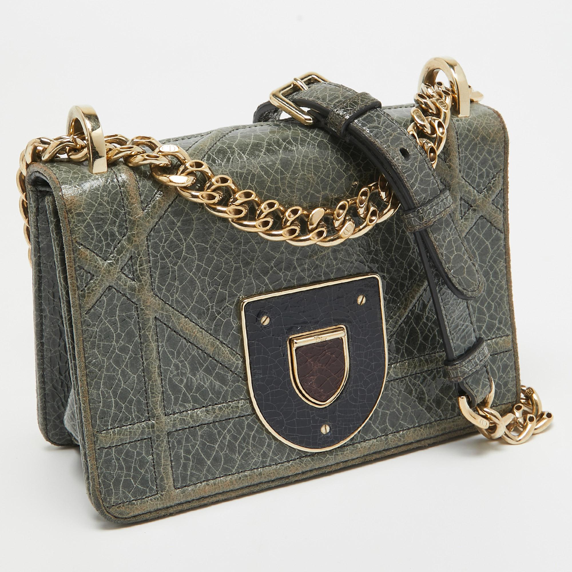 Gray Dior Green Ceramic Effect Leather Diorama Club Shoulder Bag