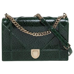 Dior Green Ceramic Effect Patent Leather Large Diorama Flap Shoulder Bag