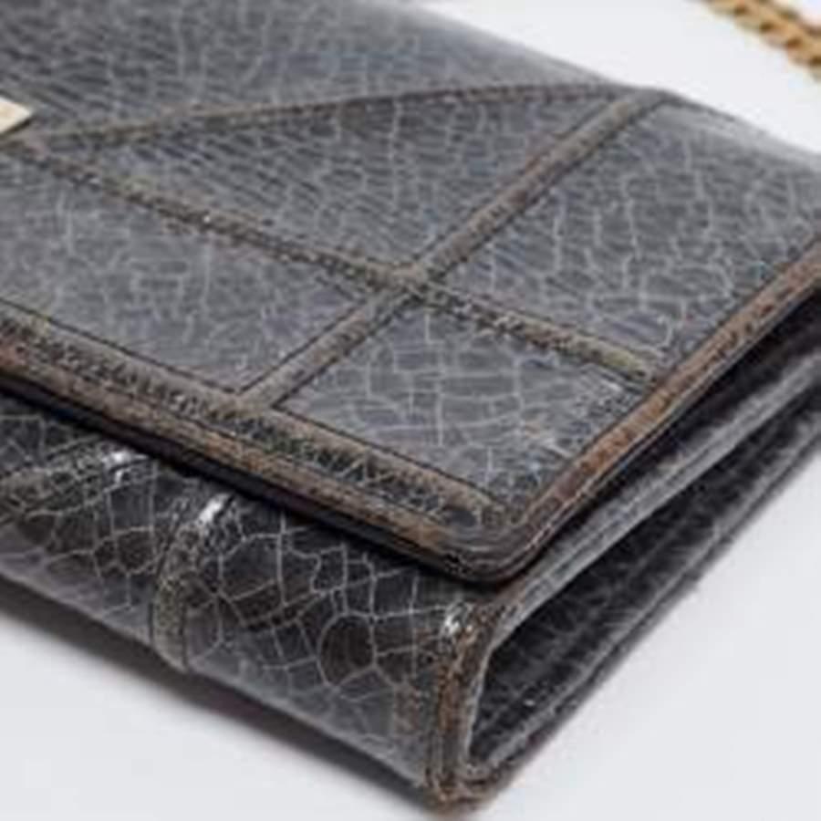 Dior Green Crackle Leather Diorama Wallet On Chain 5
