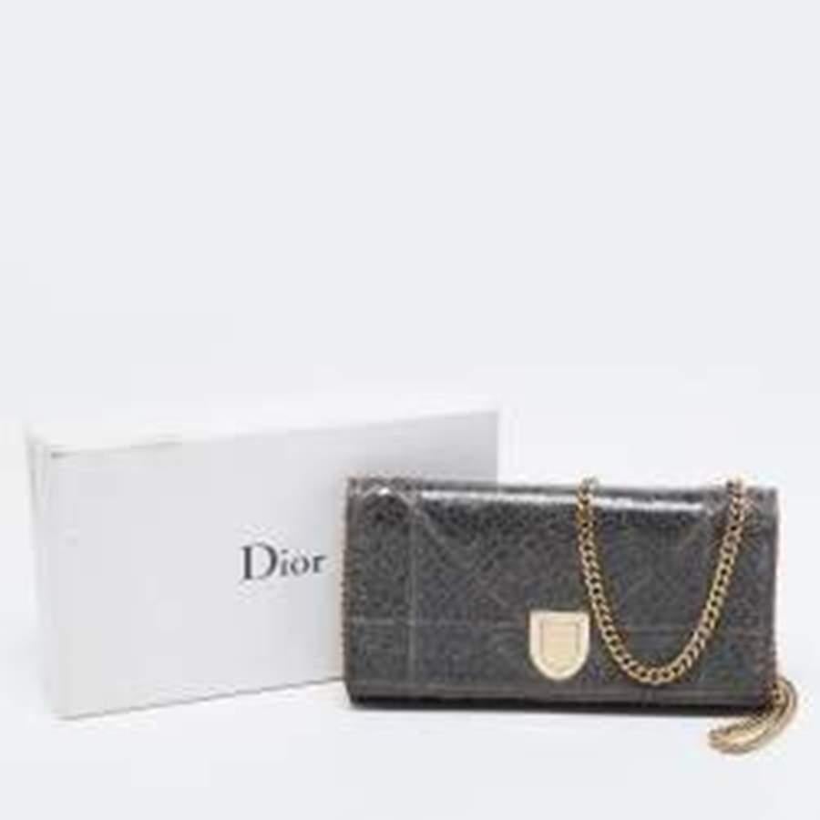 Dior Green Crackle Leather Diorama Wallet On Chain 7