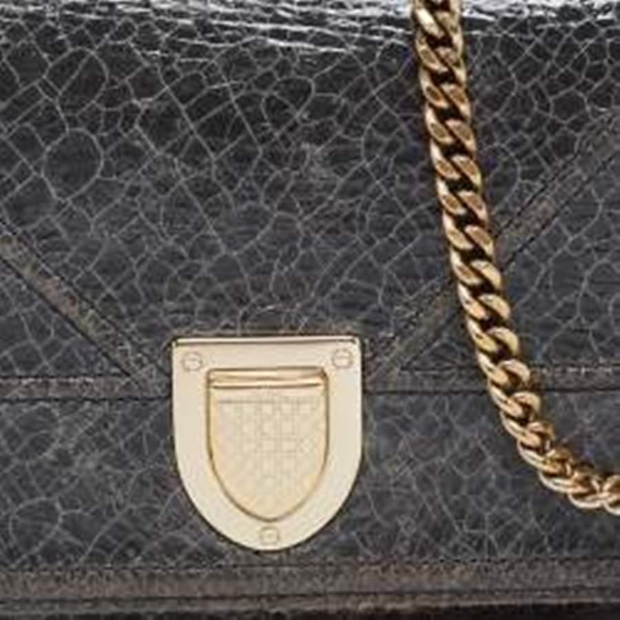 Dior Green Crackle Leather Diorama Wallet On Chain 8