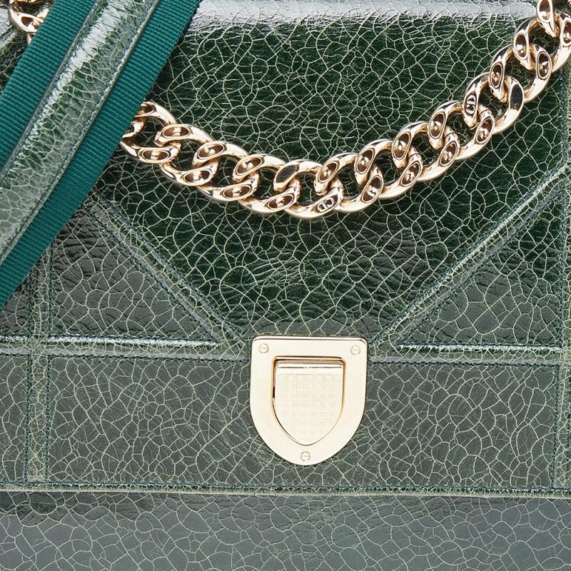 Dior Green Crackle Leather Large Diorama Flap Shoulder bag 4