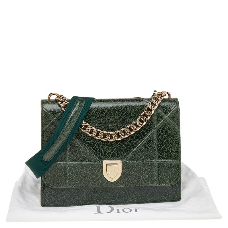 Dior Green Crackle Leather Large Diorama Flap Shoulder bag 6