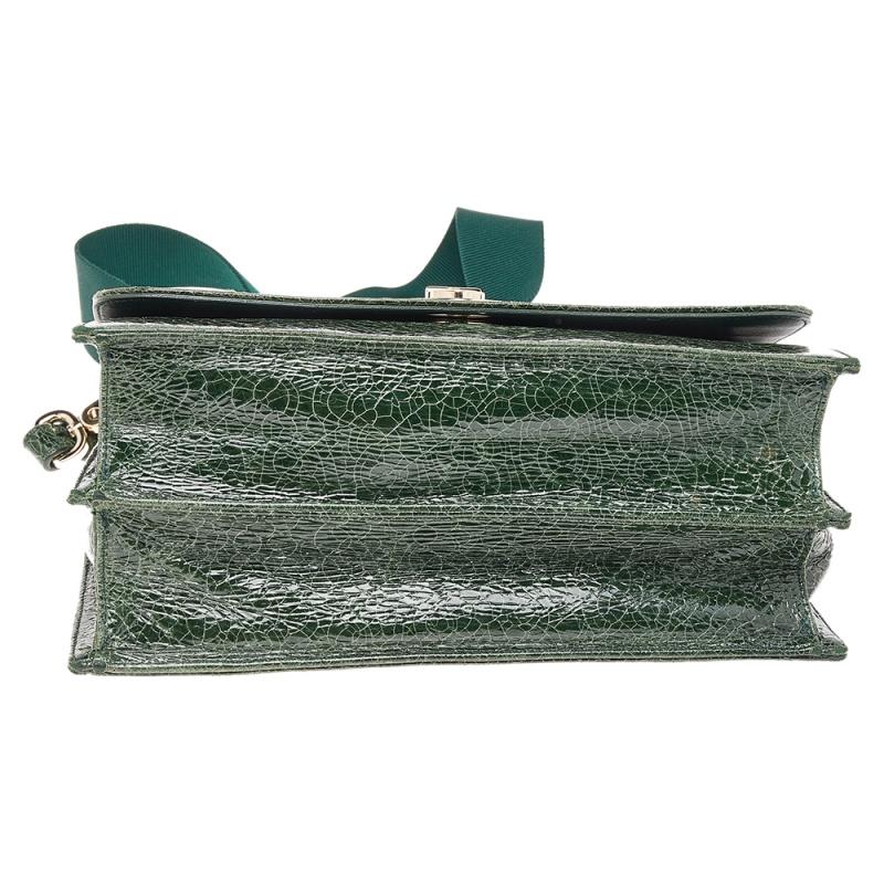 Dior Green Crackle Leather Large Diorama Flap Shoulder bag In Good Condition In Dubai, Al Qouz 2
