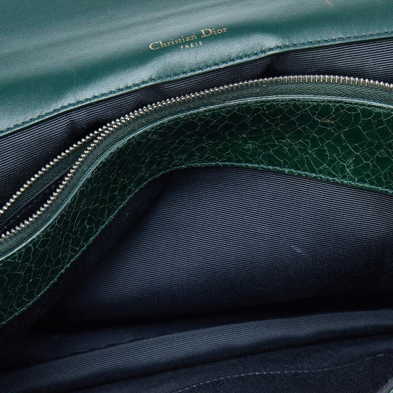 Women's Dior Green Crackle Leather Large Diorama Flap Shoulder bag