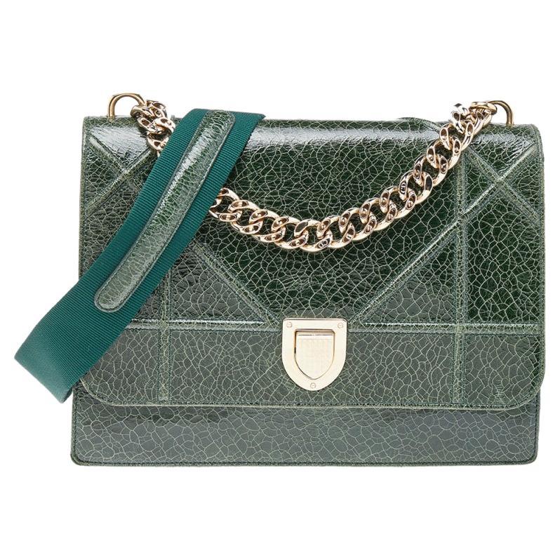Dior Green Crackle Leather Large Diorama Flap Shoulder bag