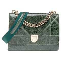 Dior Green Crackle Leather Large Diorama Flap Shoulder bag