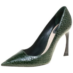 Dior Green Crackled Leather Pointed Toe Pumps Size 38