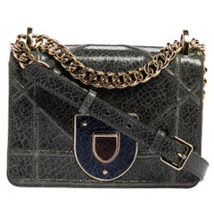 Dior Green Crinkled Patent Leather Diorama Shoulder Bag