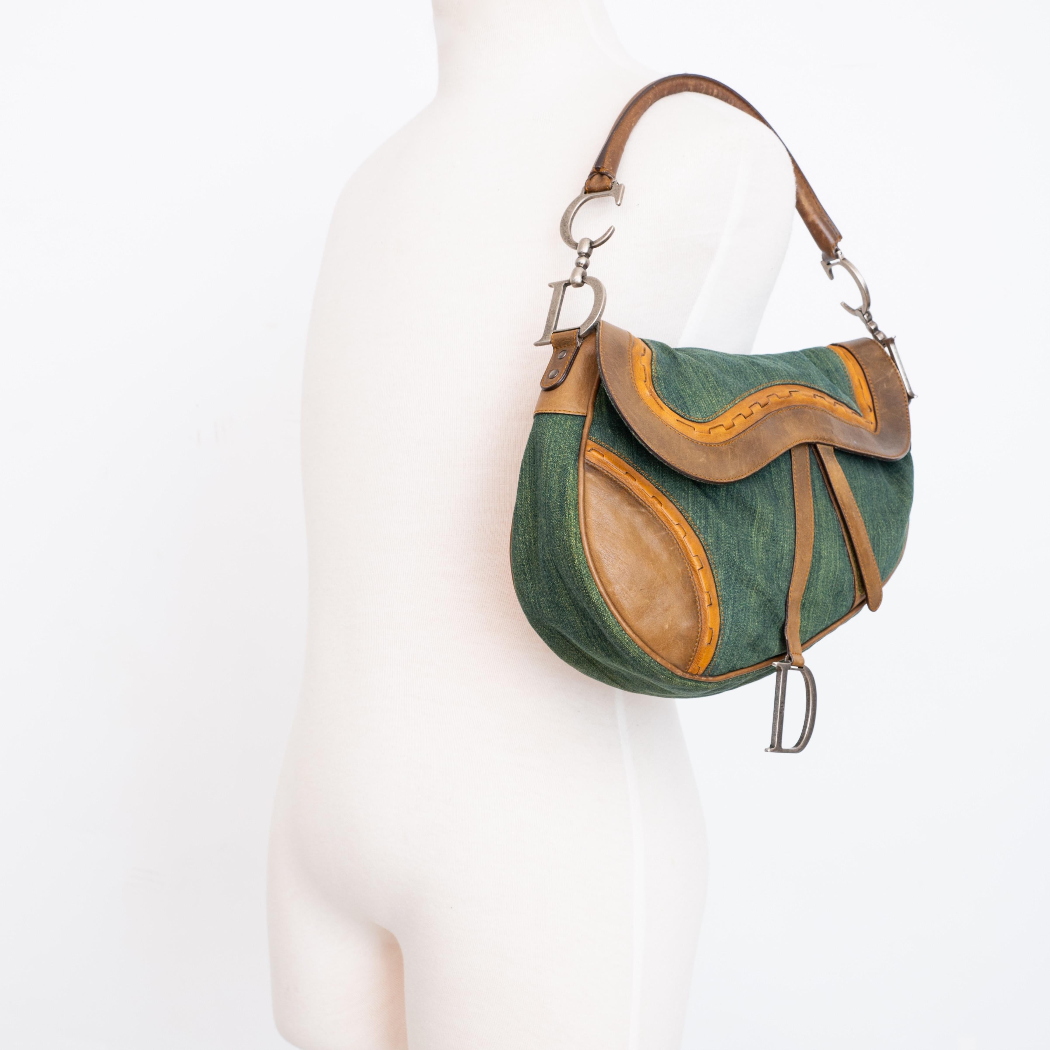 Dior Green Denim Calfskin Saddle Bag (2006) 1