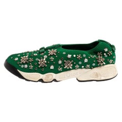 Dior Green Embellished Mesh Fusion Low Top Sneakers 38.5
