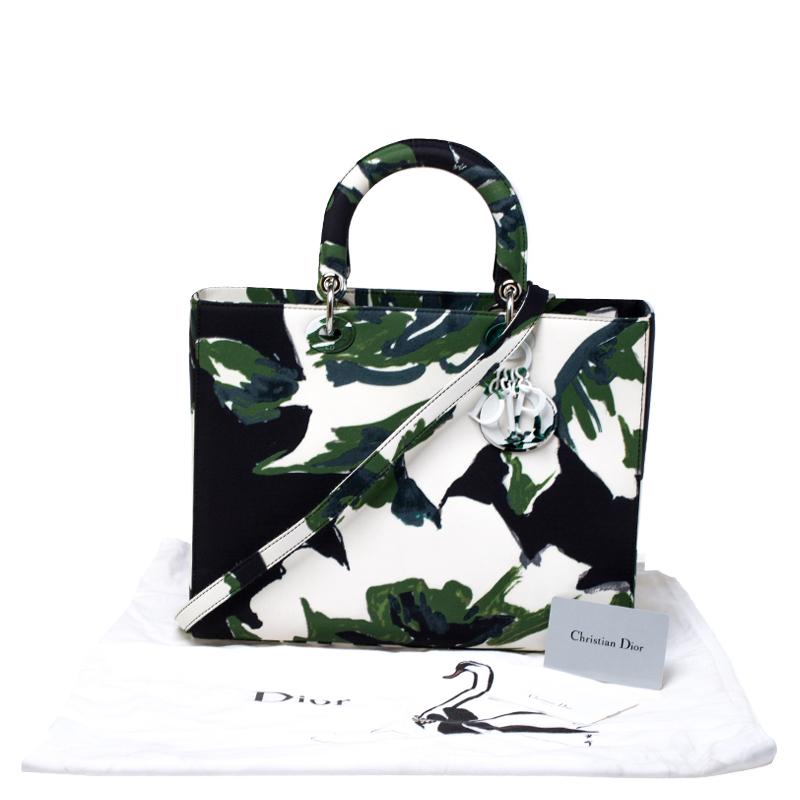 Dior Green Floral Graffiti Print Fabric Large Limited Edition Lady Dior Tote 7