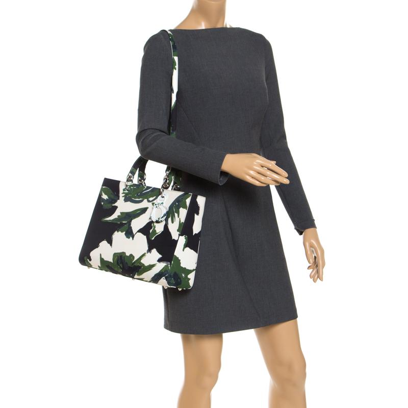 Dior Grün Floral Graffiti Print Stoff Große limitierte Auflage Lady Dior Tote (Schwarz)