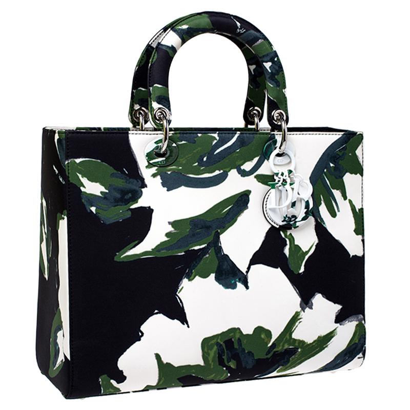 Dior Grün Floral Graffiti Print Stoff Große limitierte Auflage Lady Dior Tote im Zustand „Gut“ in Dubai, Al Qouz 2