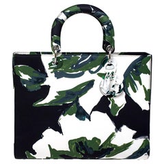 Dior Green Floral Graffiti Print Fabric Large Limited Edition Lady Dior Tote