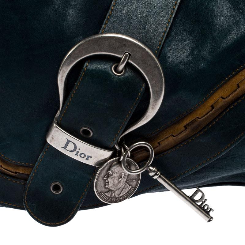 Dior Green Leather Large Gaucho Double Saddle Shoulder Bag In Good Condition In Dubai, Al Qouz 2