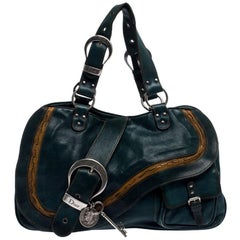 Dior Green Leather Large Gaucho Double Saddle Shoulder Bag