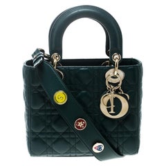 Dior Green Leather Lucky Badges My Lady Dior Top Handle Bag