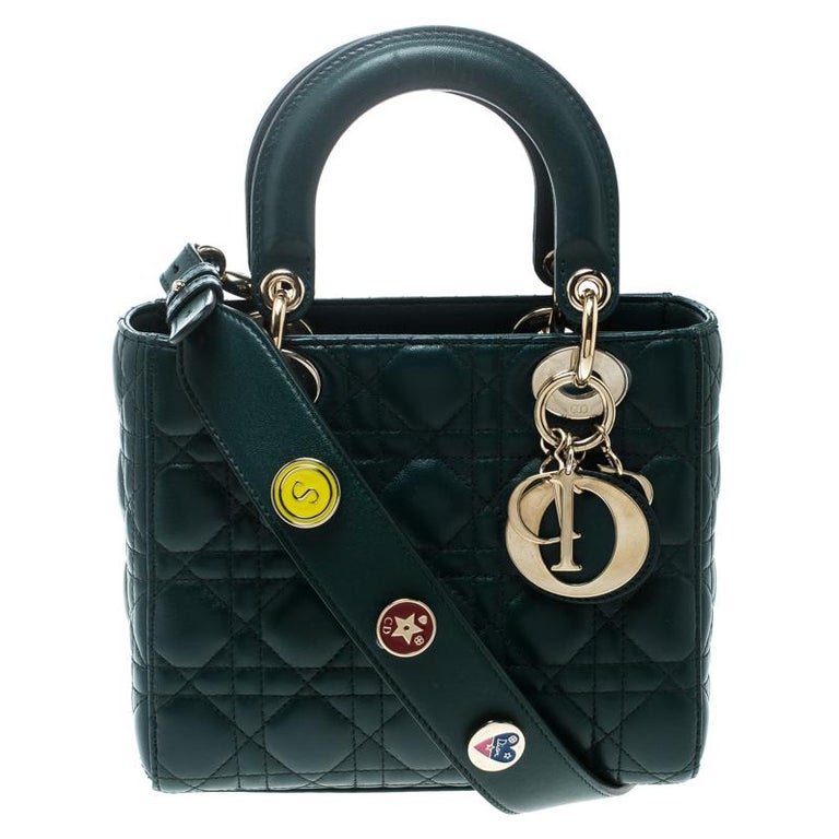Dior Green Leather Lucky Badges My Lady Dior Top Handle Bag at 1stDibs