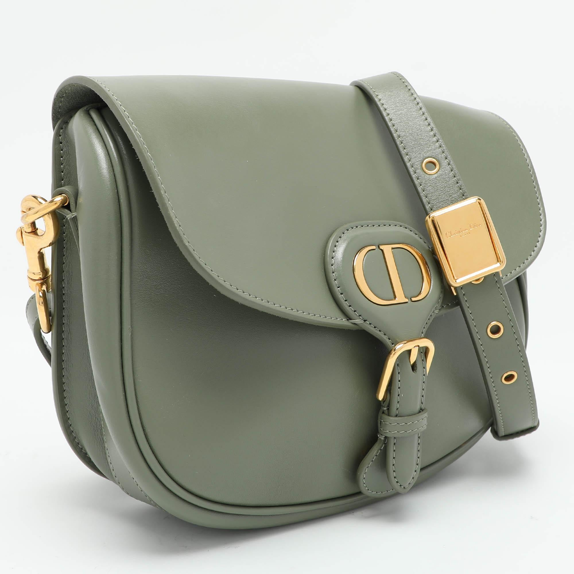 Gray Dior Green Leather Medium Bobby Shoulder Bag For Sale