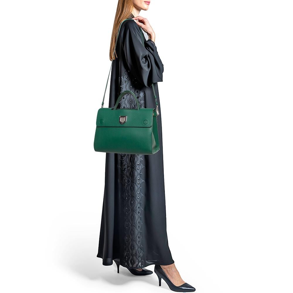 Dior Green Leather Medium Diorever Bag In Fair Condition For Sale In Dubai, Al Qouz 2