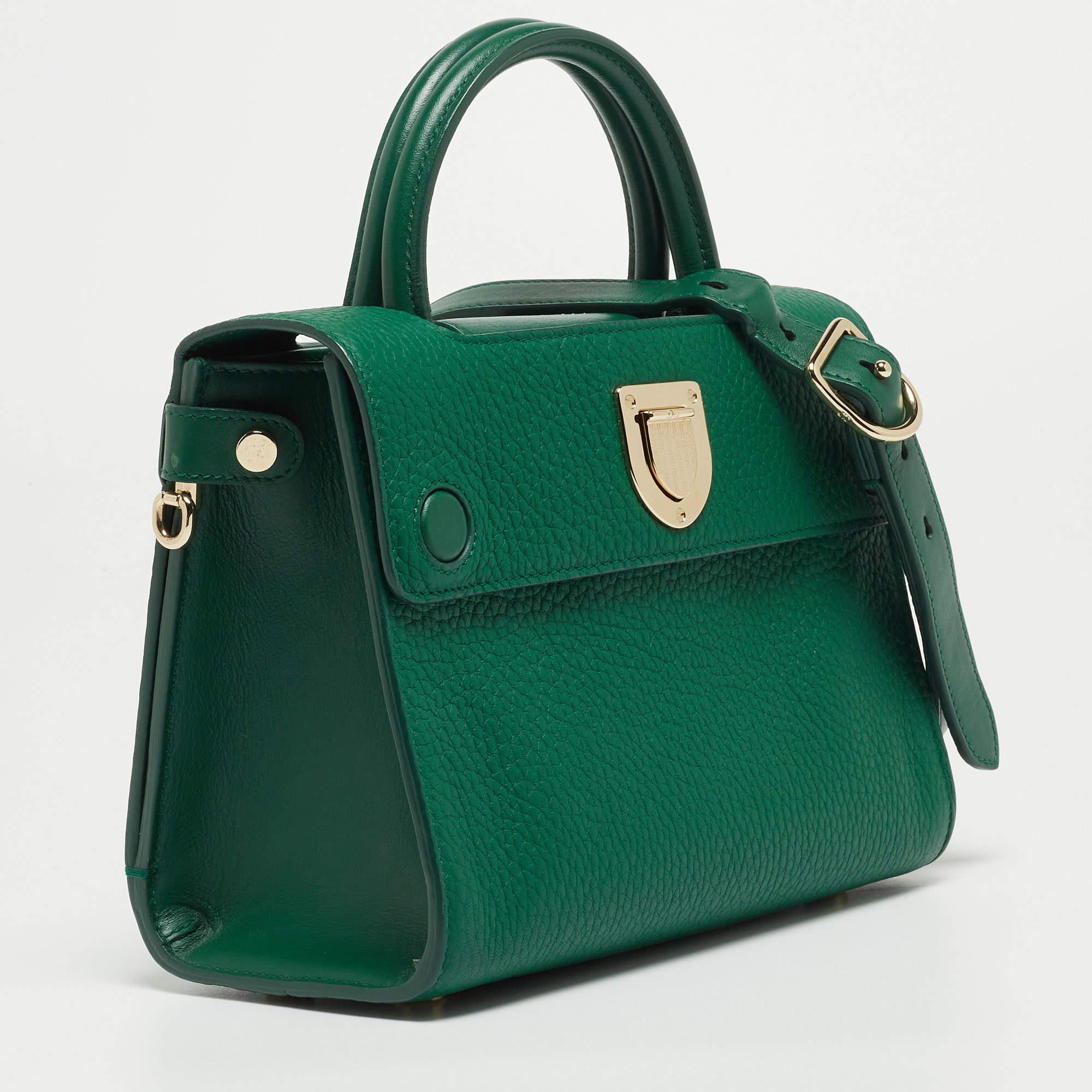 Dior Green Leather Mini Diorever Top Handle Bag In Good Condition In Dubai, Al Qouz 2