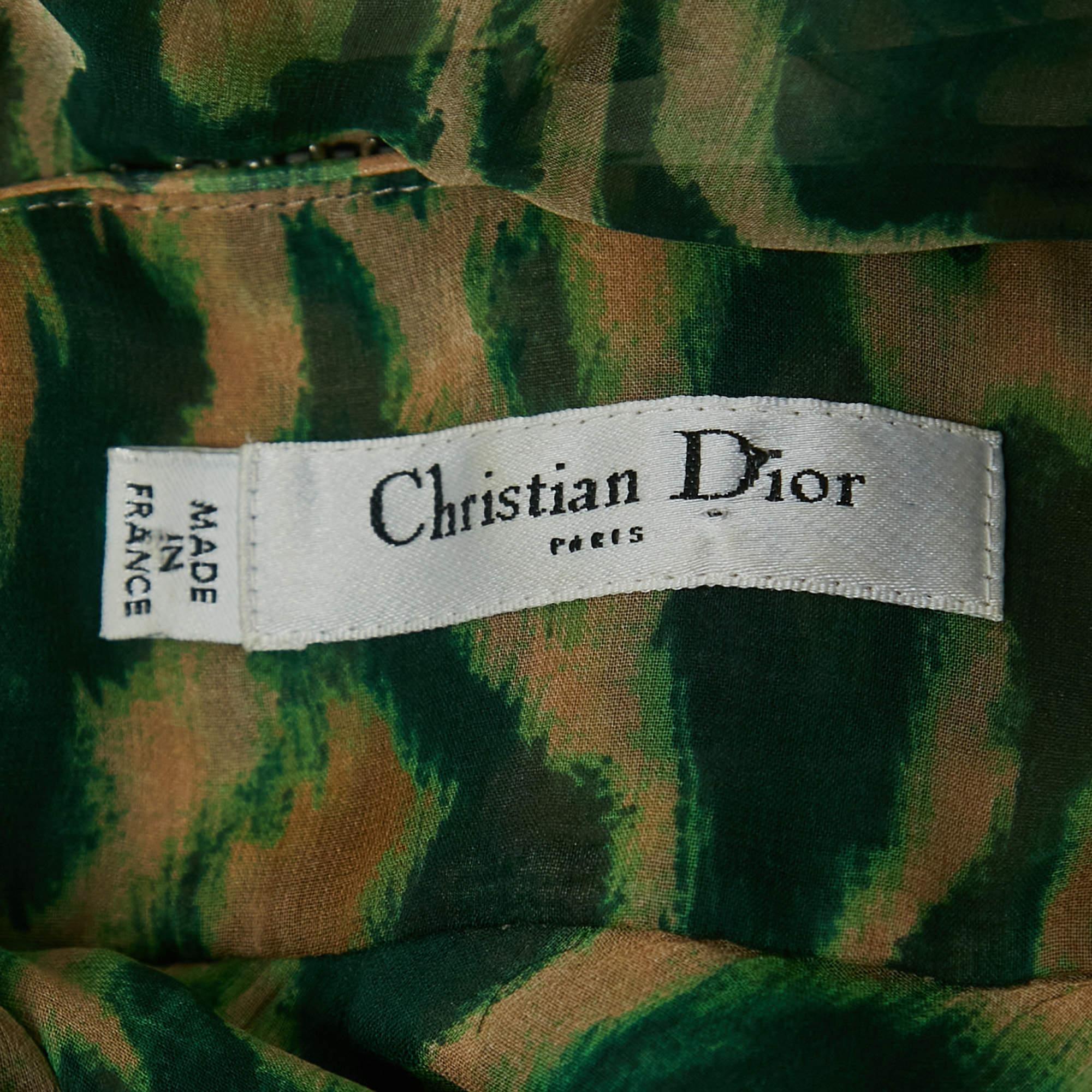 Dior Green Leopard Print Embellished Silk One Shoulder Short Dress XL 1