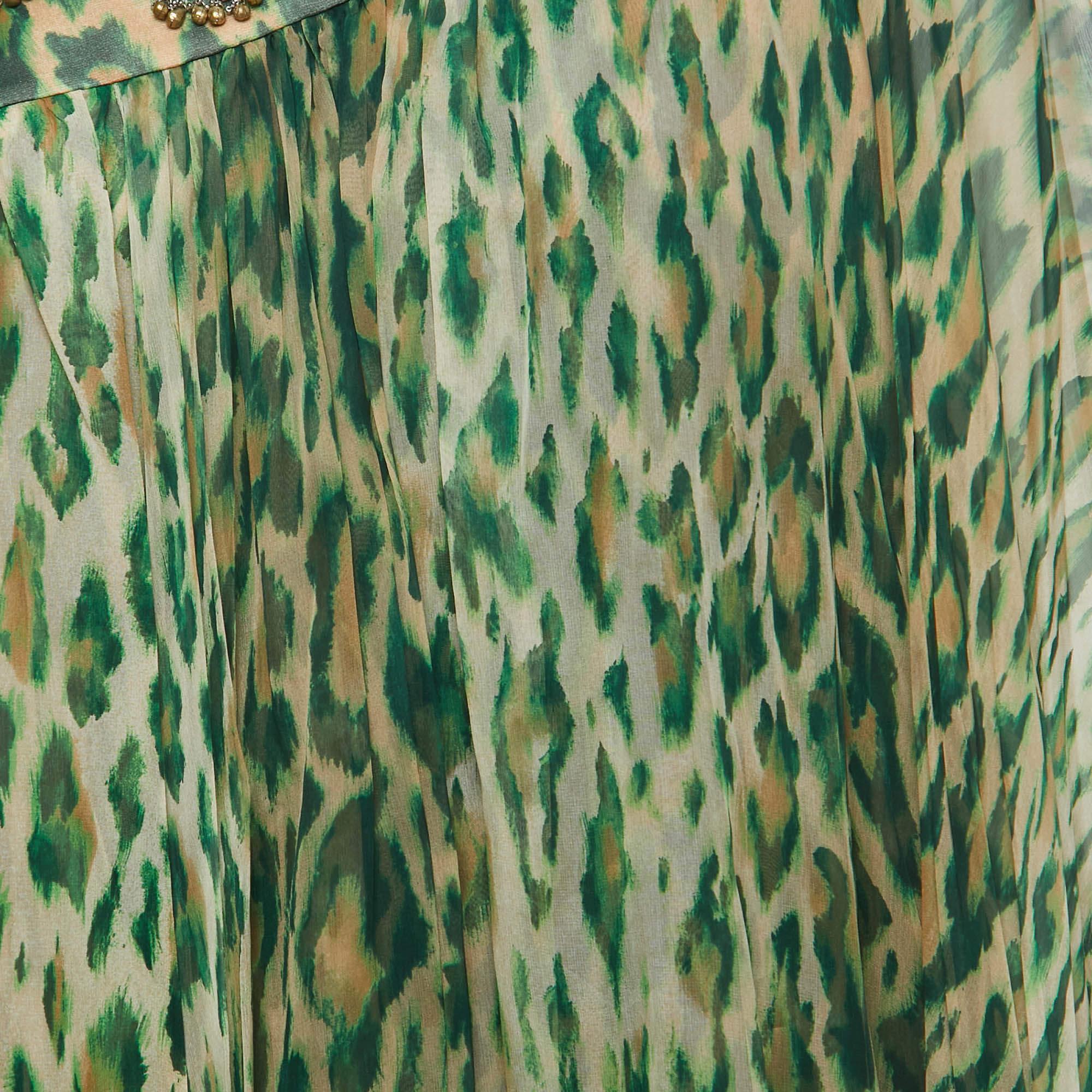 Dior Green Leopard Print Embellished Silk One Shoulder Short Dress XL 2