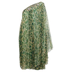 Dior Green Leopard Print Embellished Silk One Shoulder Short Dress XL