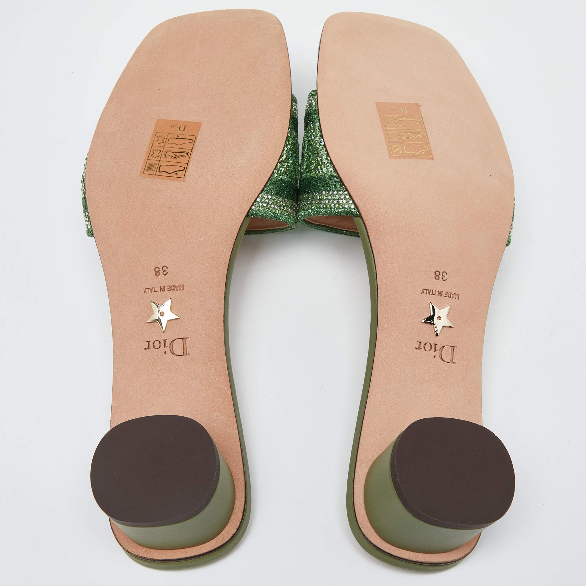 Dior Green Logo Embroidered Canvas Dway Slide Sandals Size 38 2