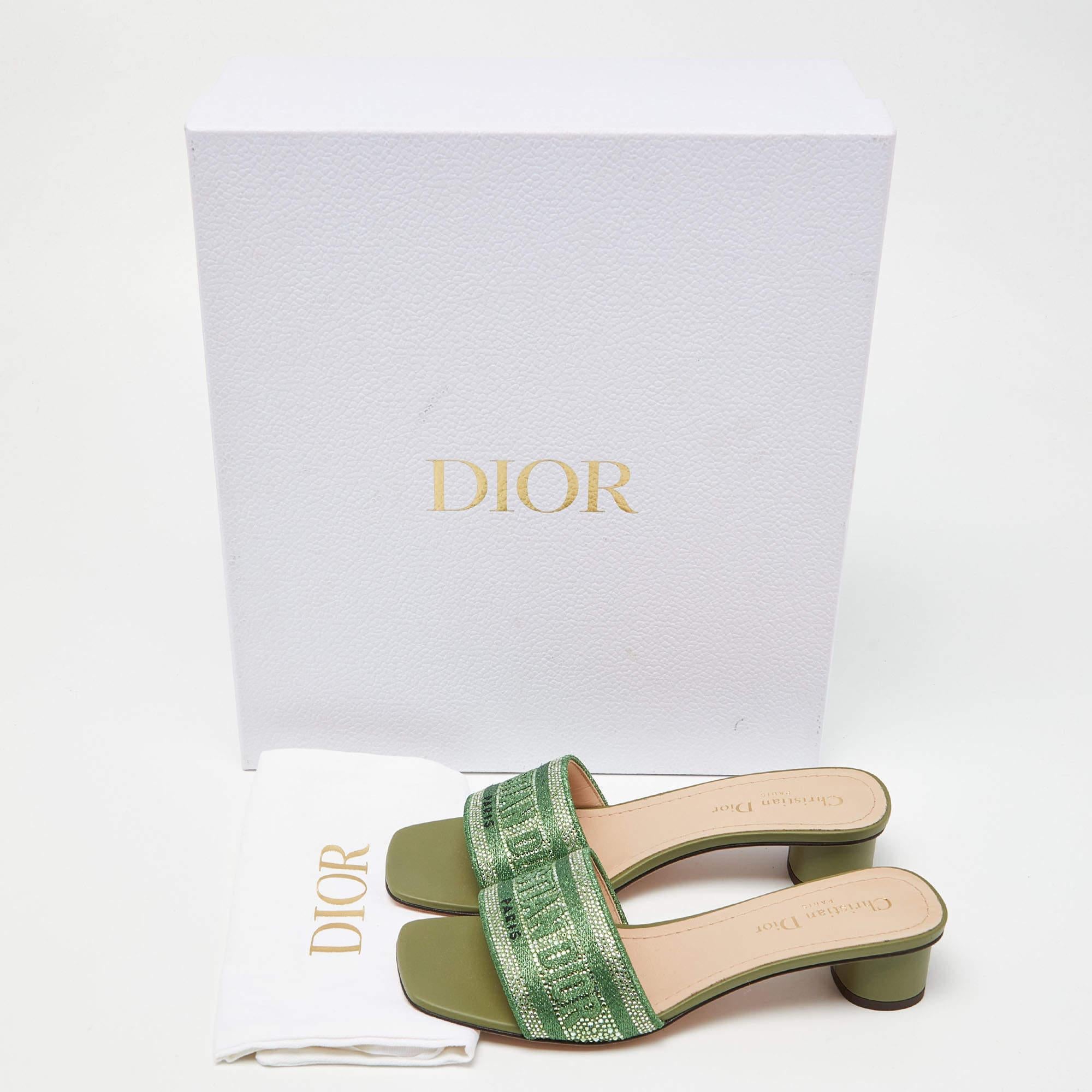 Dior Green Logo Embroidered Canvas Dway Slide Sandals Size 38 4