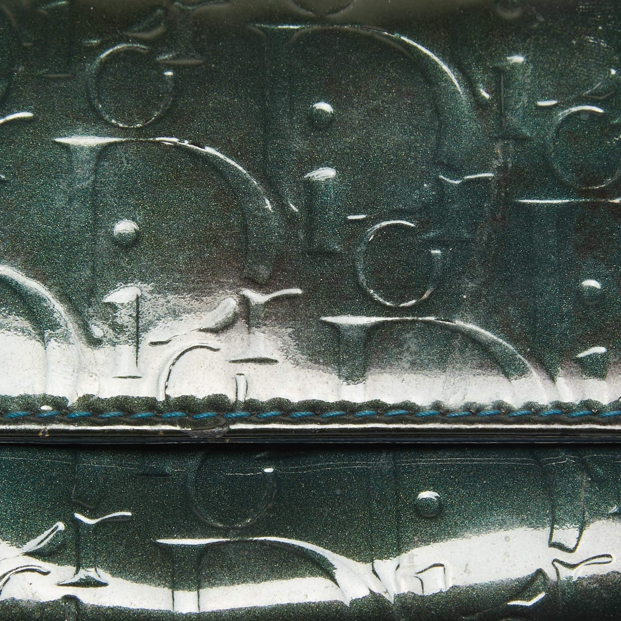 Women's Dior Green Oblique Embossed Patent Leather Continental Flap Wallet For Sale