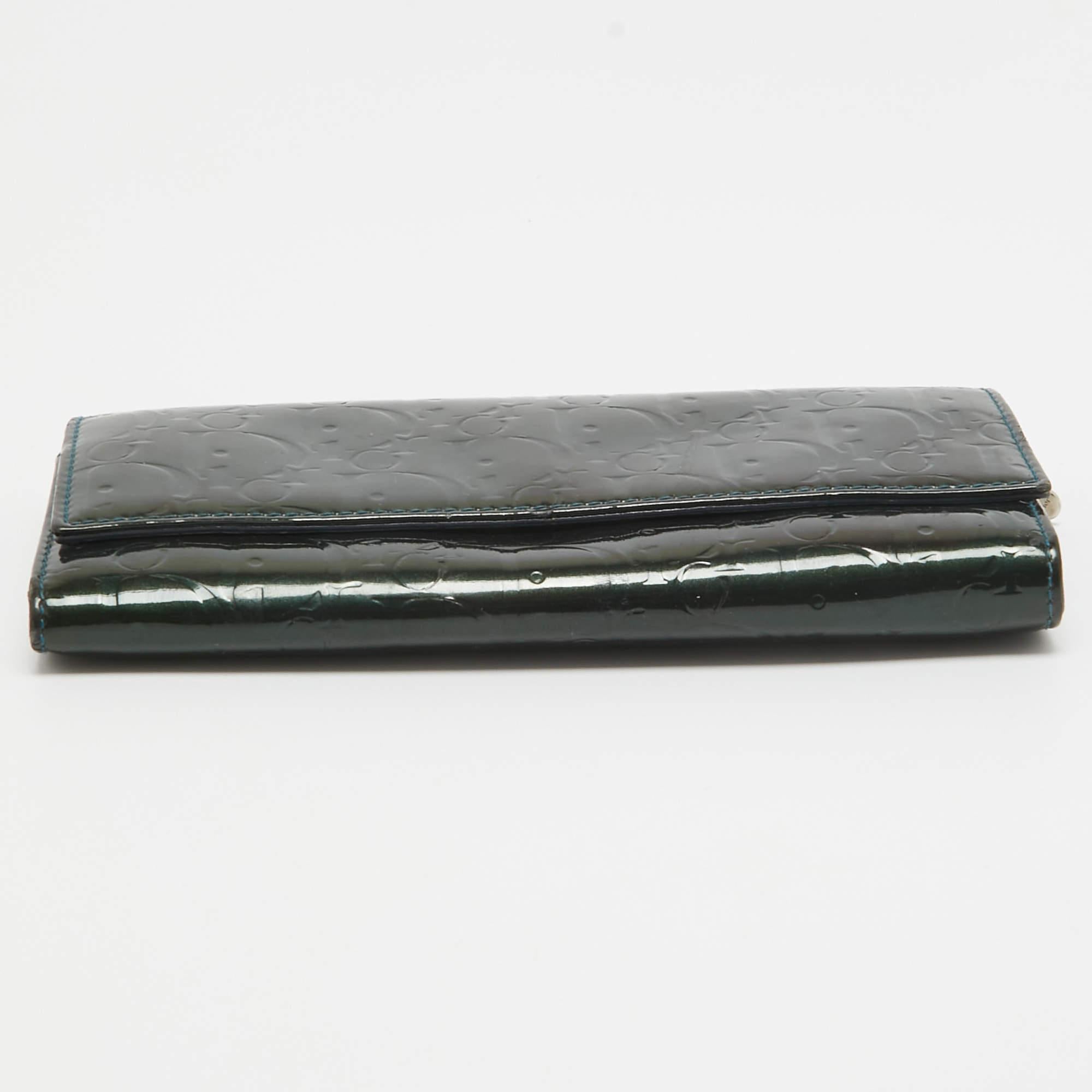 Dior Green Oblique Embossed Patent Leather Continental Flap Wallet For Sale 1