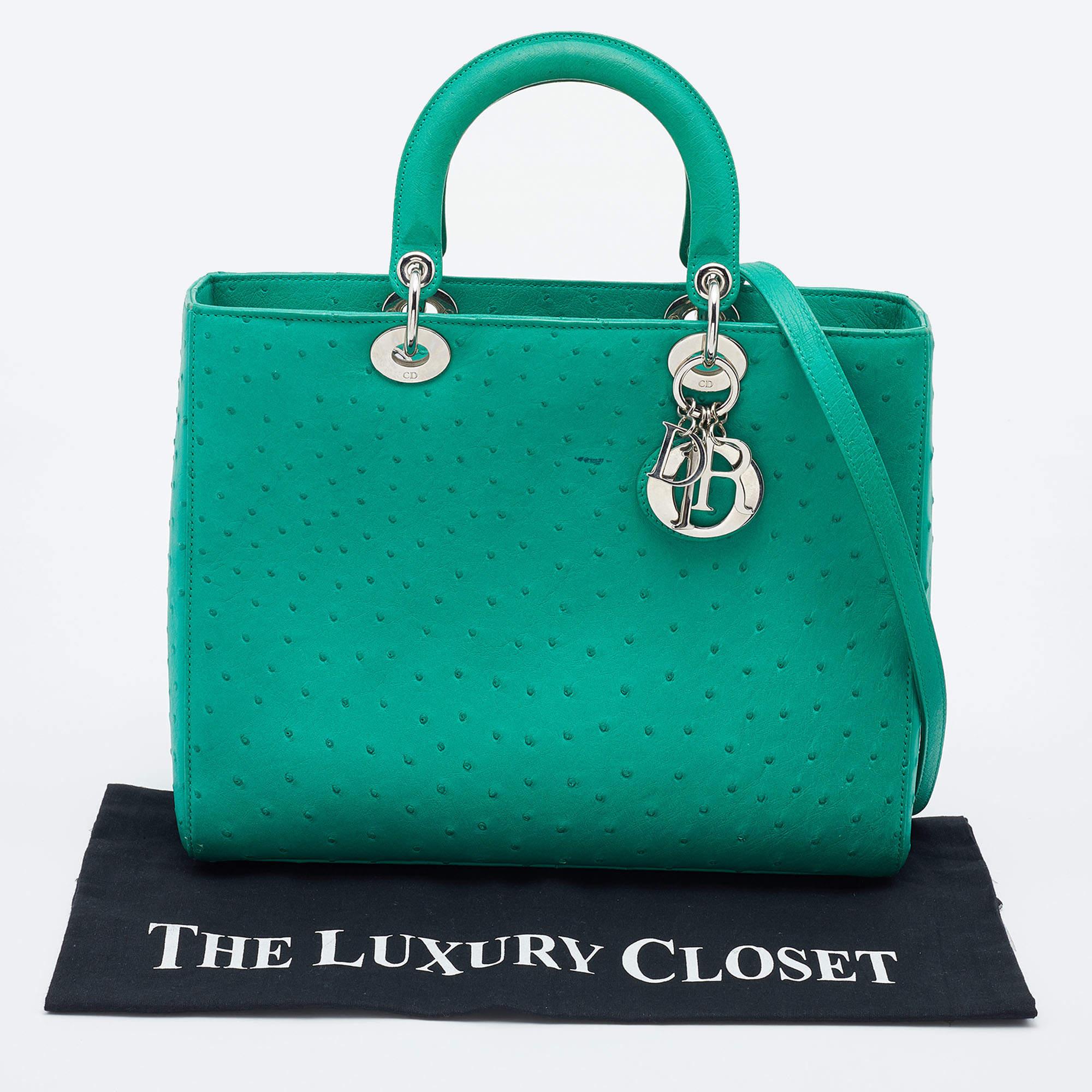 Dior Green Ostrich Large Lady Dior Tote 7