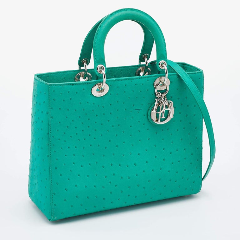 Dior Green Ostrich Large Lady Dior Tote For Sale at 1stDibs