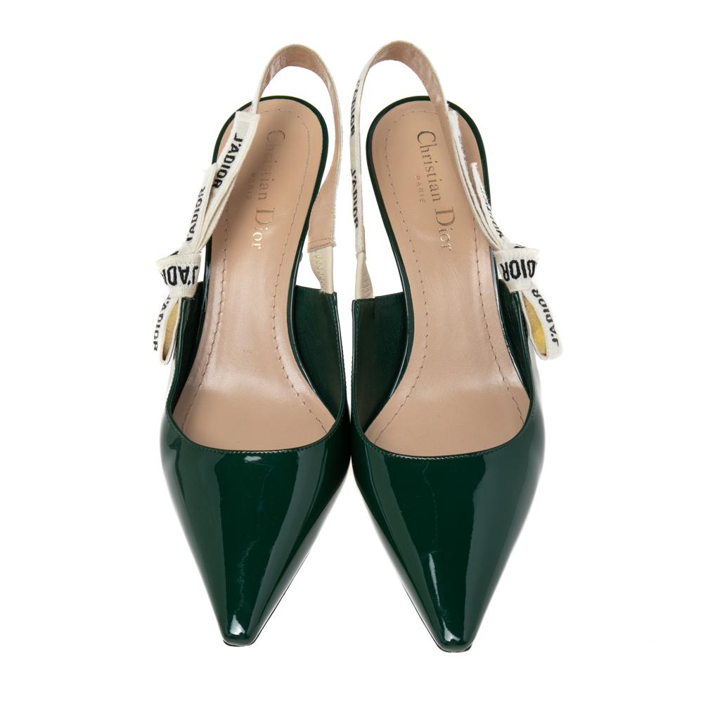 Dior Green Patent Leather J'Adior Slingback Pumps Size 39 In Good Condition In Dubai, Al Qouz 2