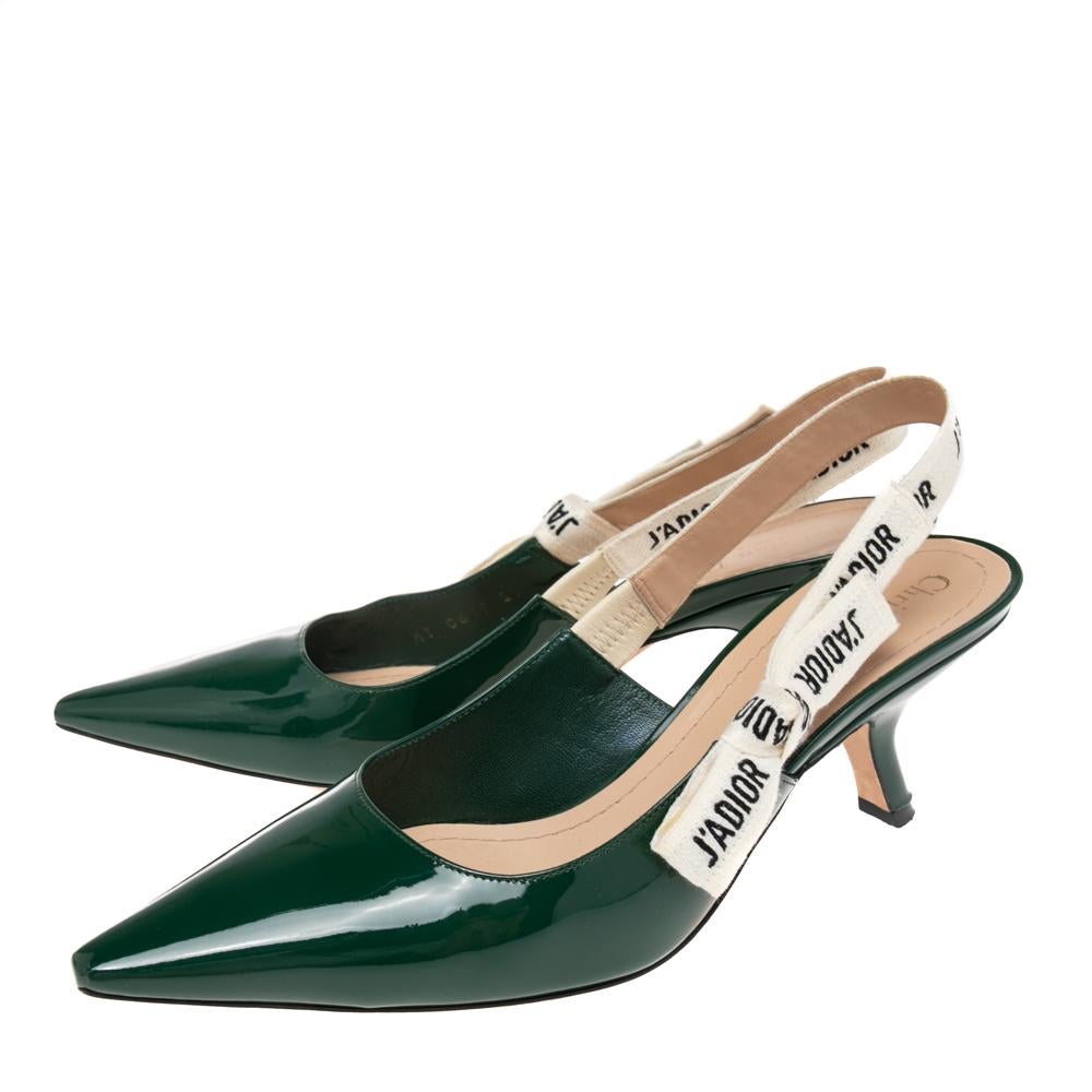Dior Green Patent Leather J'Adior Slingback Pumps Size 39 1