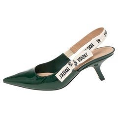 Dior Green Patent Leather J'Adior Slingback Pumps Size 39