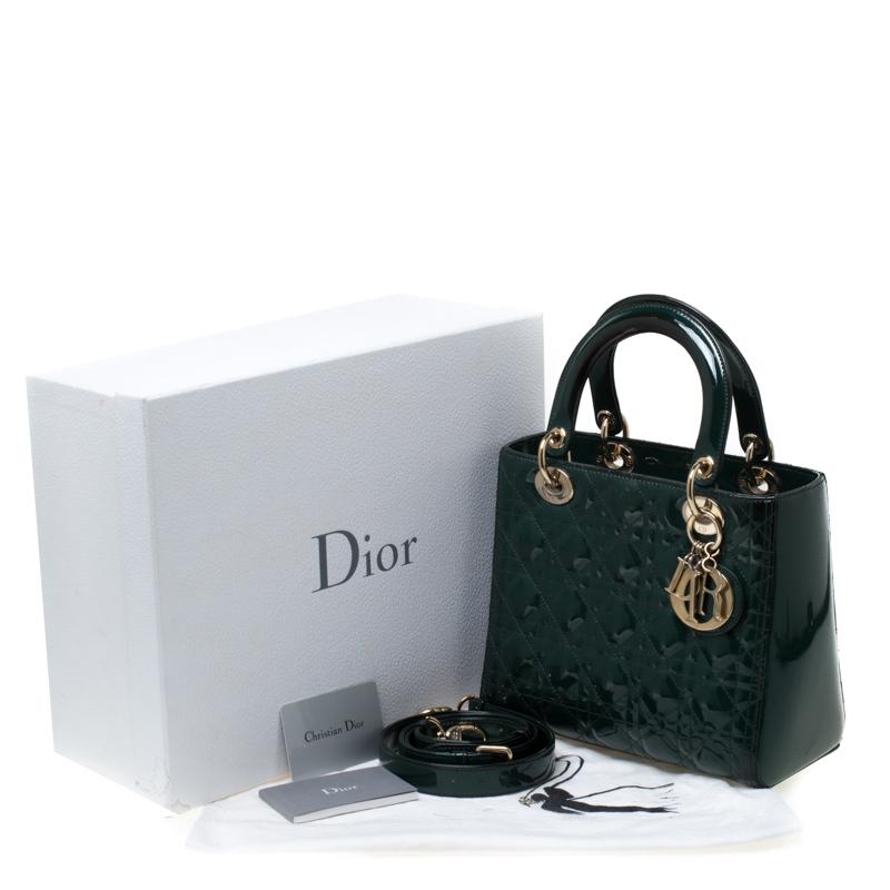 Dior Green Patent Leather Medium Lady Dior Tote 4