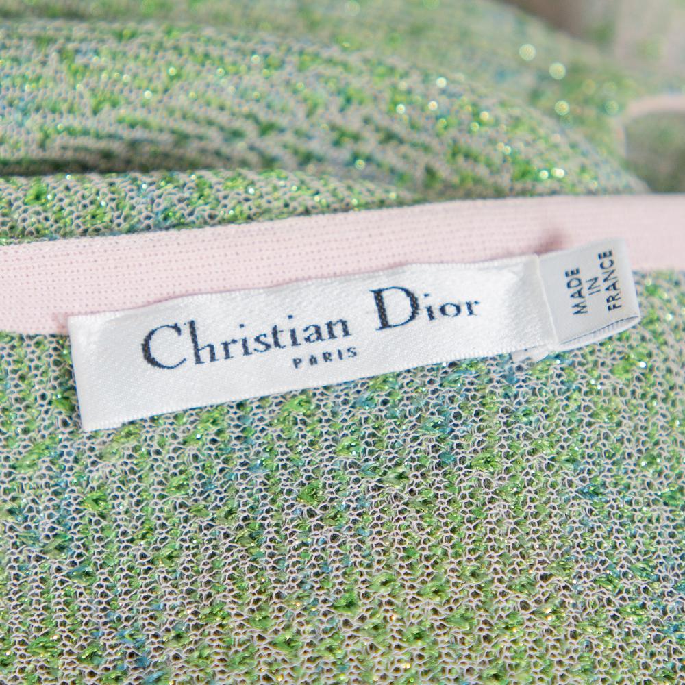 Dior Green & Pink Lurex Knit Flared Tent Dress S In Good Condition In Dubai, Al Qouz 2