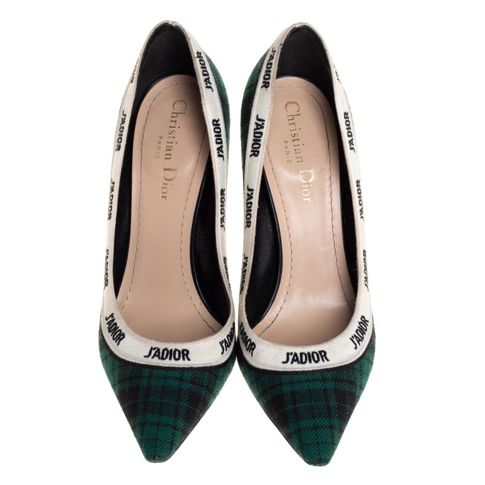 Dior Grün kariert Druck Leinwand J'adior Pumps Größe 37 (Schwarz)