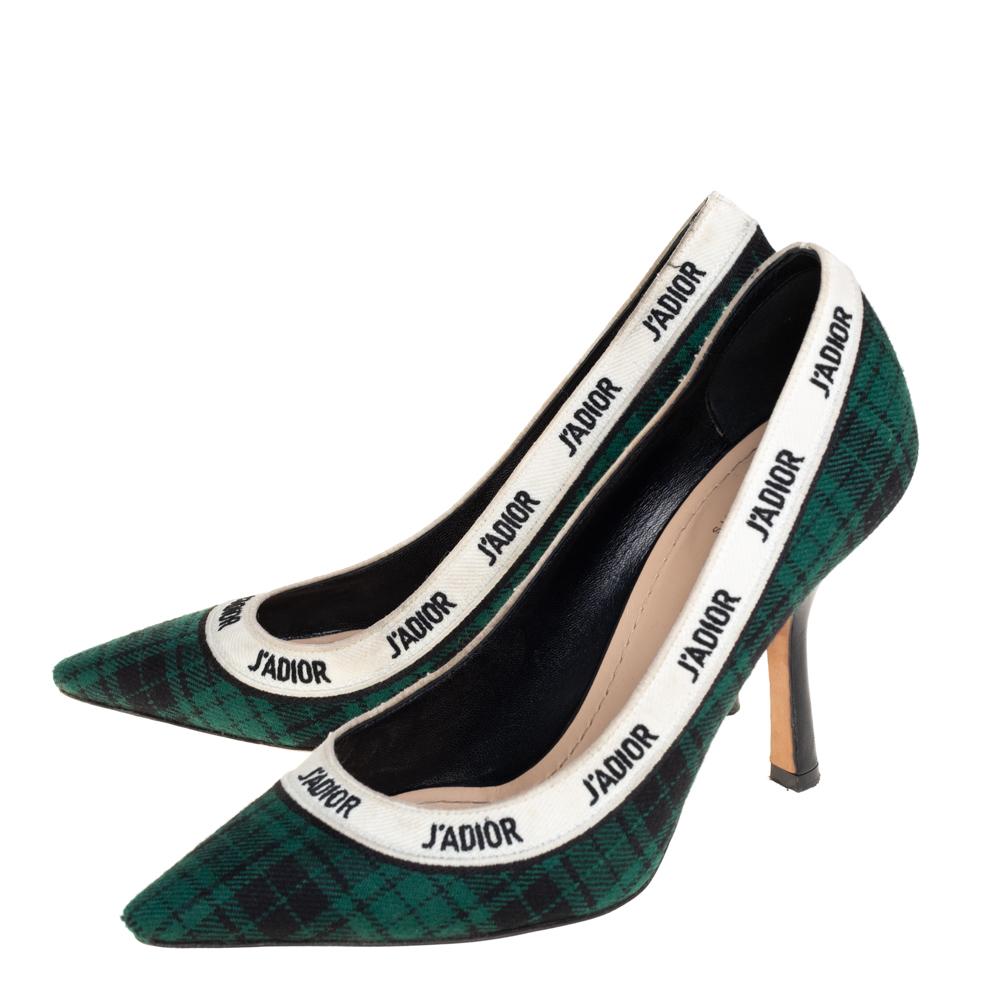 Dior Grün kariert Druck Leinwand J'adior Pumps Größe 37 im Zustand „Gut“ in Dubai, Al Qouz 2