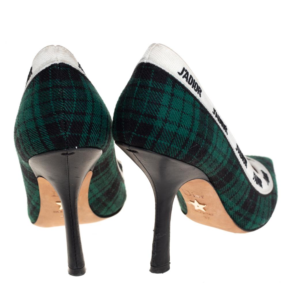 Dior Grün kariert Druck Leinwand J'adior Pumps Größe 37 1