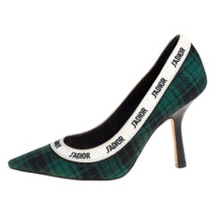 Dior Green Plaid Print Canvas J'adior Pumps Size 37