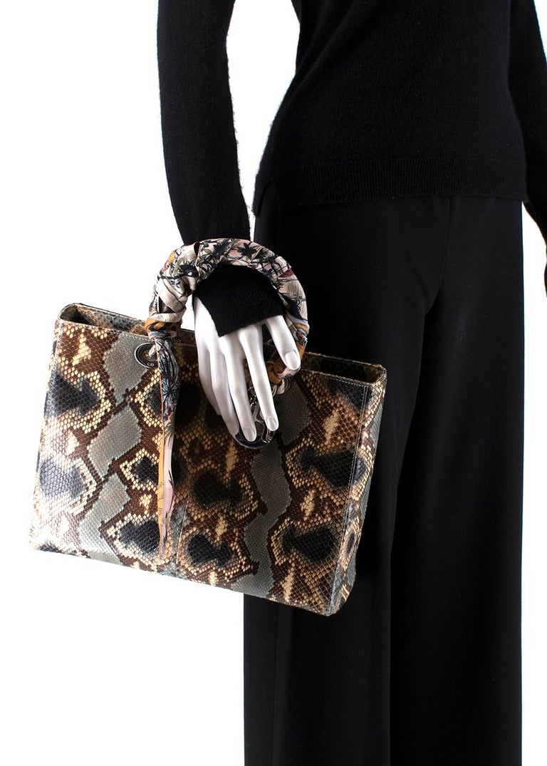 Dior Green Python Large Lady Dior Bag with Two Silk Twilly - Large at ...